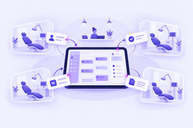 Dashboard centrale collegata a più postazioni e ambienti dello studio, con agenda e attività amministrative coordinate in un unico sistema digitale.