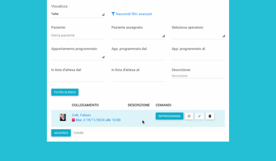 Agenda - Lista d’attesa - Filtri per la data di inserimento nella lista d’attesa