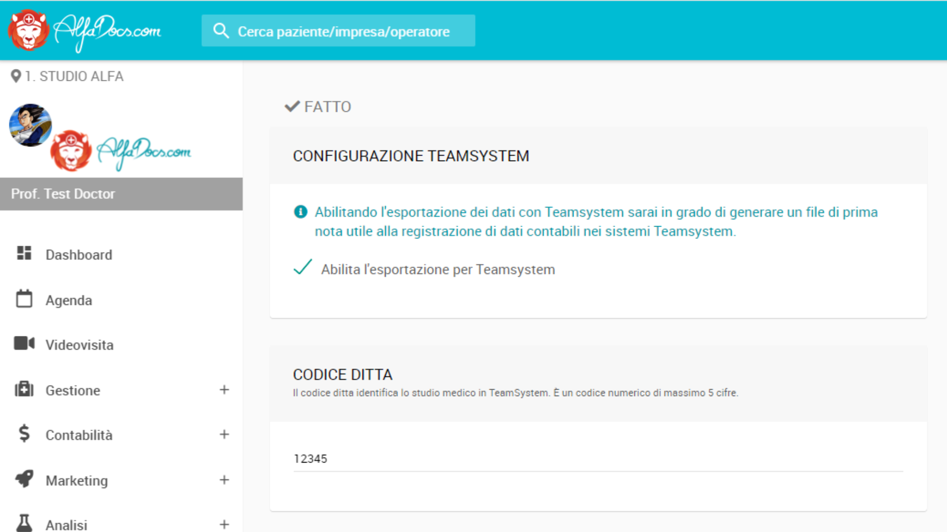 Esporta dati contabili compatibili con TeamSystem