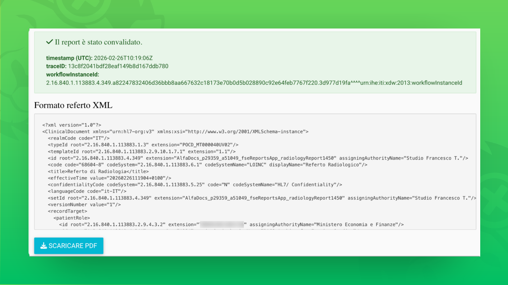 PDF con CDA incorporato secondo gli standard ministeriali FSE 2.0